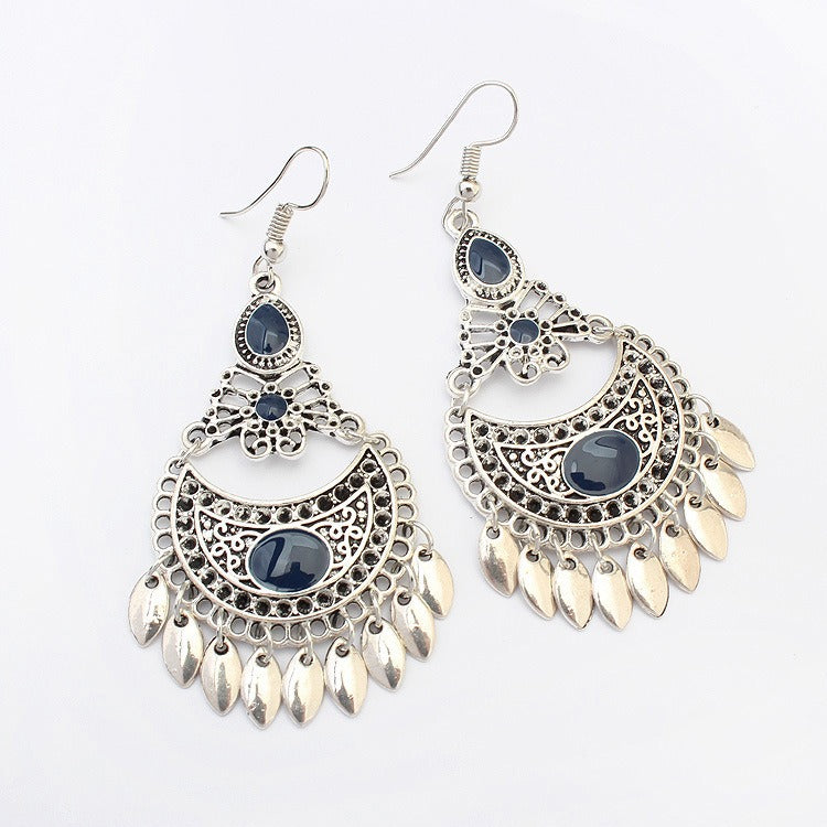 Ethnic Crescent Drop Earring Fashion Hollow Earrings Retro Long Alloy Leaf Earrings