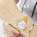 SHENGKE SK K9014 Flowers Pattern Elegant Dial Fashion Women Leather Strap Quartz Watch