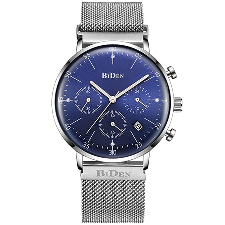BIDEN BD00527 Luminous Display Chronograph Quartz Watch Full Steel Business Men Wristwatch