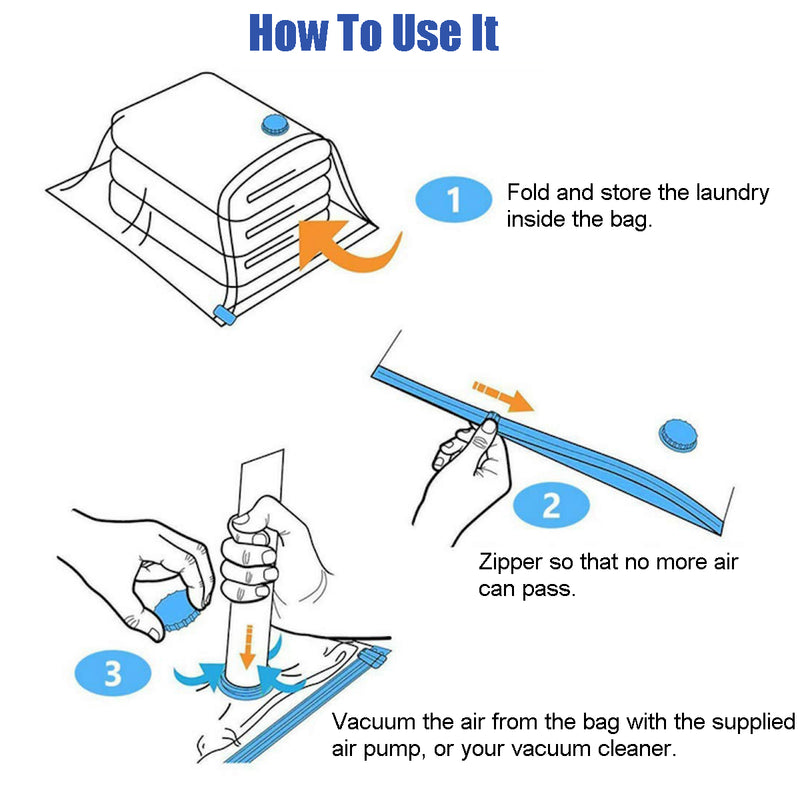 8Pack Vacuum Space Storage Saver Bags and Travel Hand Pump Organize Store Replacement Accessories