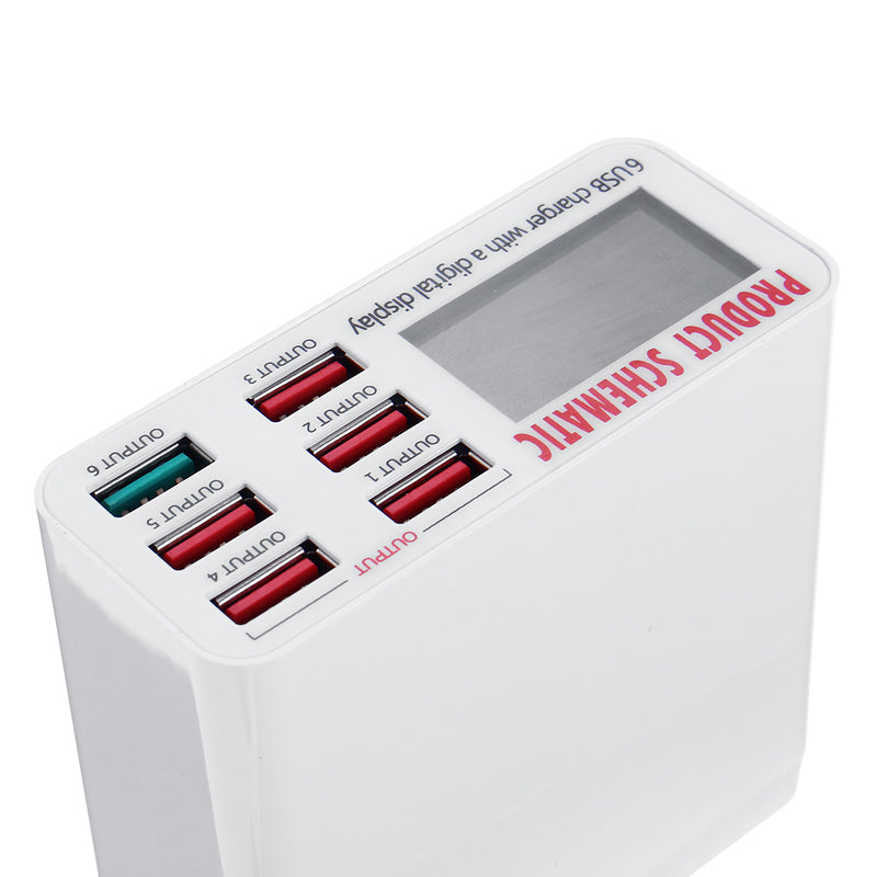Digital USB Charger 6 Multi Port Fast Charging Station High Speed Desktop Travel