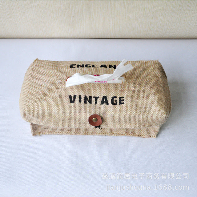 Creative Cotton And Linen Storage Supplies Car Household Paper Towel Set Tray Jute Covered Tissue Box