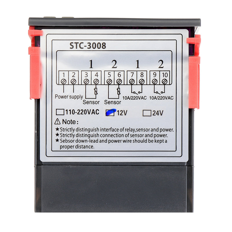 Dual Digital Incubator Thermostat Temperature Controller Two Relay Output Thermoregulator 10A Heating Cooling STC-3008 12V