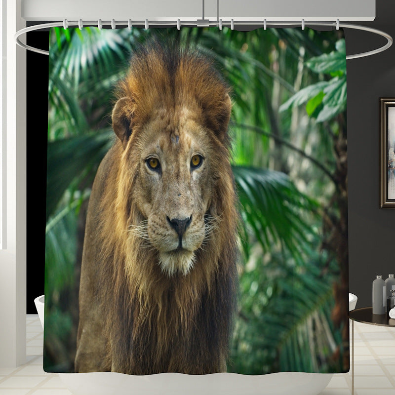 1.8M Bath Bathroom Decor Shower Curtain Set Tiger Lion Prints Polyester 12 Hook