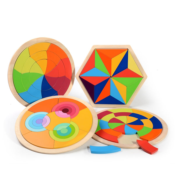 Colorful Rainbow Wooden Blocks Jigsaw Puzzle Toys Kids Learning Educational Game