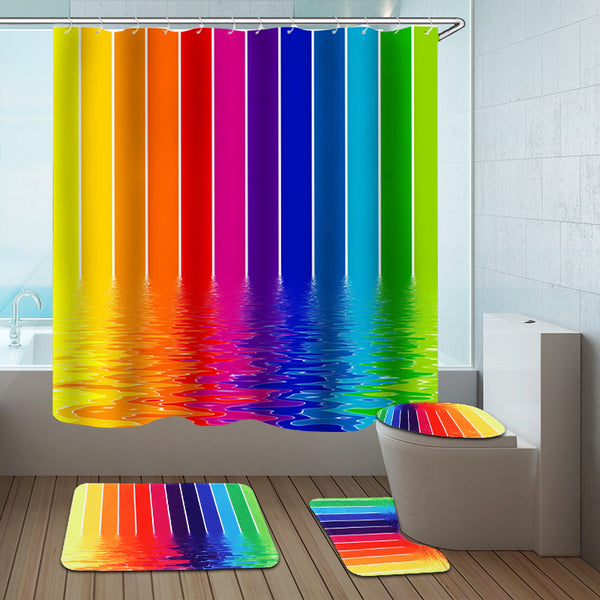 Water Lines Rainbow Polyester Shower Curtain Bathroom Curtain 3D Printing Water-Proof Bathroom Decor