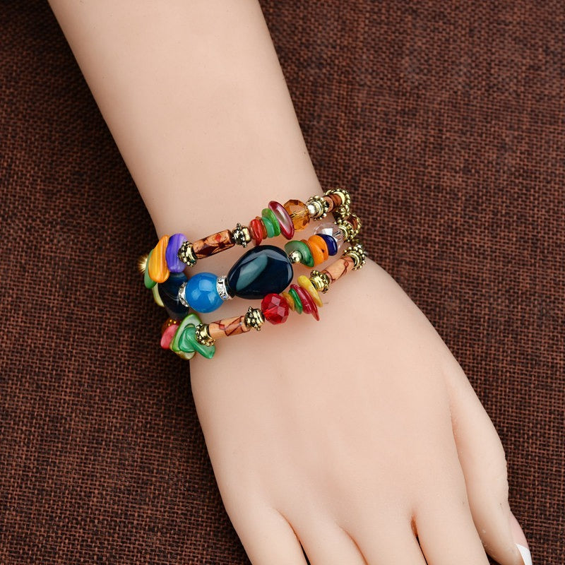 Retro Multi Layer Beaded Bracelet Agate Stone Winding Bracelet For Women Ethnic Jewelry