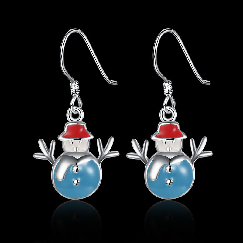 Christmas Snowman Necklace Enamel Process Earrings Gift Party Jewelry Set