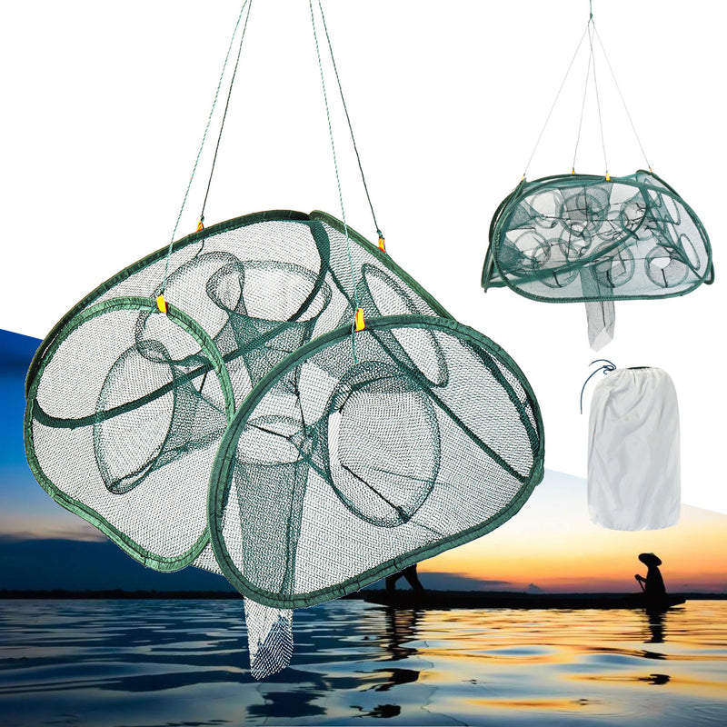 Automatic Foldable Fishing Net 5/9/17/21 Hole Aquatic Minnow Shrimp Cage Crab Trap Net Fishing Tools