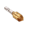 Drillpro 6-19mm Countersink Drill Bit with Automatic Center Pin Punch 5 Flutes Hex Shank Titanium Coated Chamfer Cutter Set