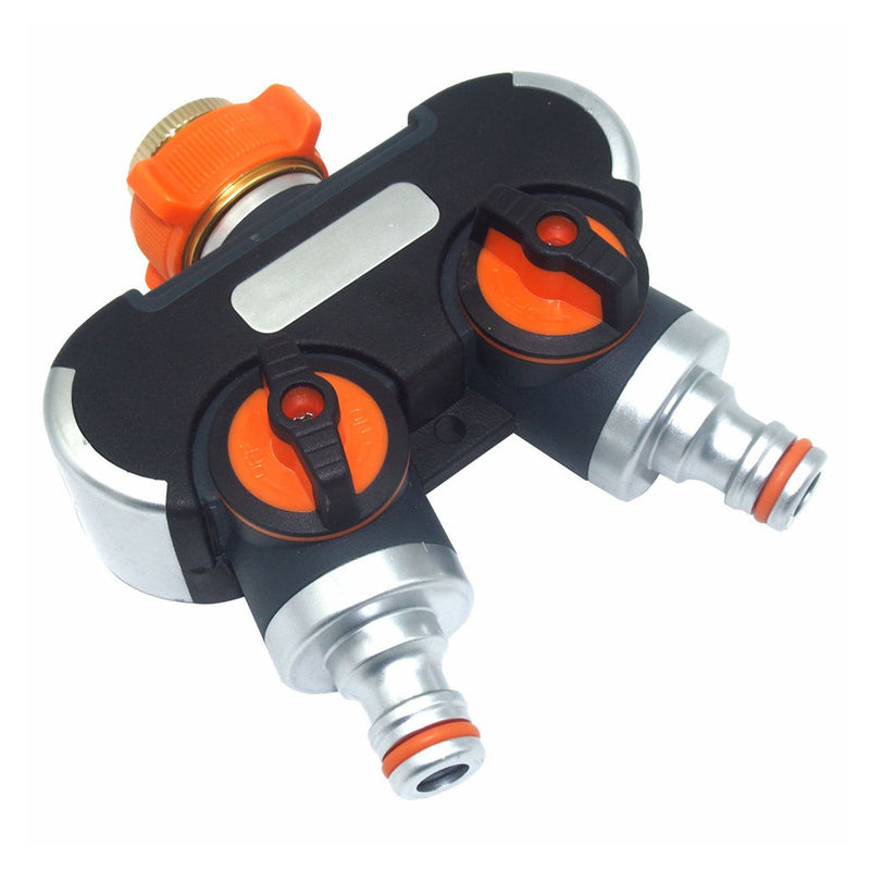 Universal 2 Way Hose Faucet Manifold Water Segregator for 3/4" 1/2" Garden Tap Splitter Water Pipe Divider Hose Quick Connector Nozzle Shut Off Control EU/US Standard