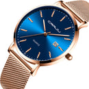 CRRJU 2161 Business Style Date Display Luxury Blue Dial Full Steel Strap Men Quartz Watch