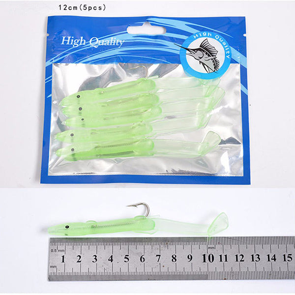 LEO 4 to10 Pcs Luminous Fishing Lure Bait Silica Gel Carbon Hooks Night Light Fishing Tackle