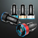 USLION QC 3.0 LED Display Universal Dual USB 24V 3A Quick Fast Charging Metal Car Charger Adapter for iPhone11 for Samsung S10+ Xiaomi Redmi Note8 Tablet