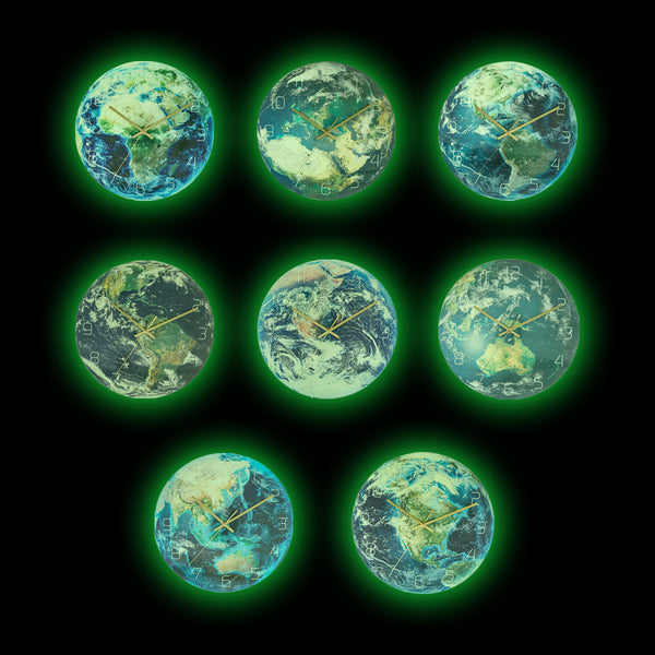 3D Night Glow Luminous Earth Continents Wall Clock Silent Home Wall Decoration