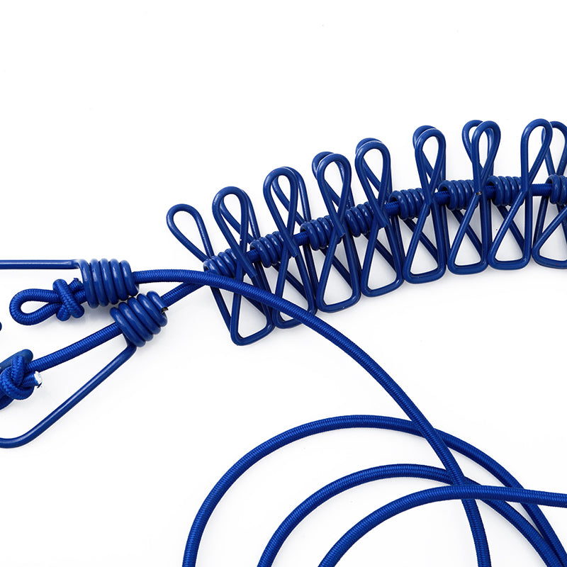 Portable Retractable Clothesline Windproof Stretch Drying Rack 12 Clips Iron-Wire PP Clothesline