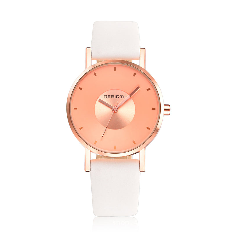 REBIRTH RE055 Rose Gold Case Women Wrist Watch Casual Style Gift Leather Strap Quartz Watches