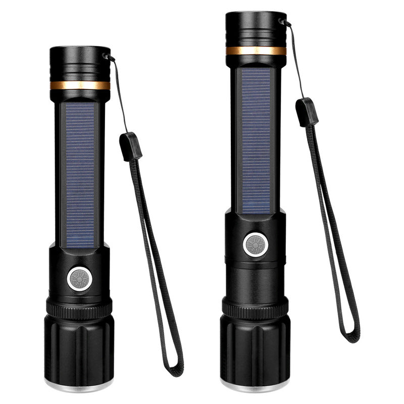 XLOONWY8 T6 Powerful Brightness USB Rechargeable & Solar Charging Zoomable LED Flashlight Power Bank