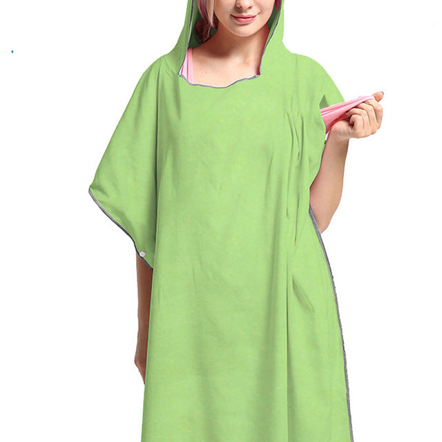 KCASA Adult Wearable Bathrobe Beach Towel Quick Drying Hooded Changing Robe Sunscreen Cloak Bath Towel Poncho Microfiber Surf Swimsuit Cloak