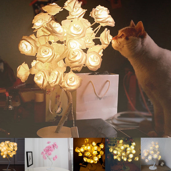 24 LED Rose Flower Table Lamps Desk Night Light Decorative Indoor Bedroom