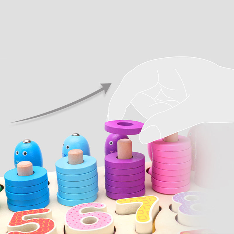 Wooden Toys Rings Montessori Math Toys Counting Fishing Board Child Kids Preschool Educational Learning Gifts