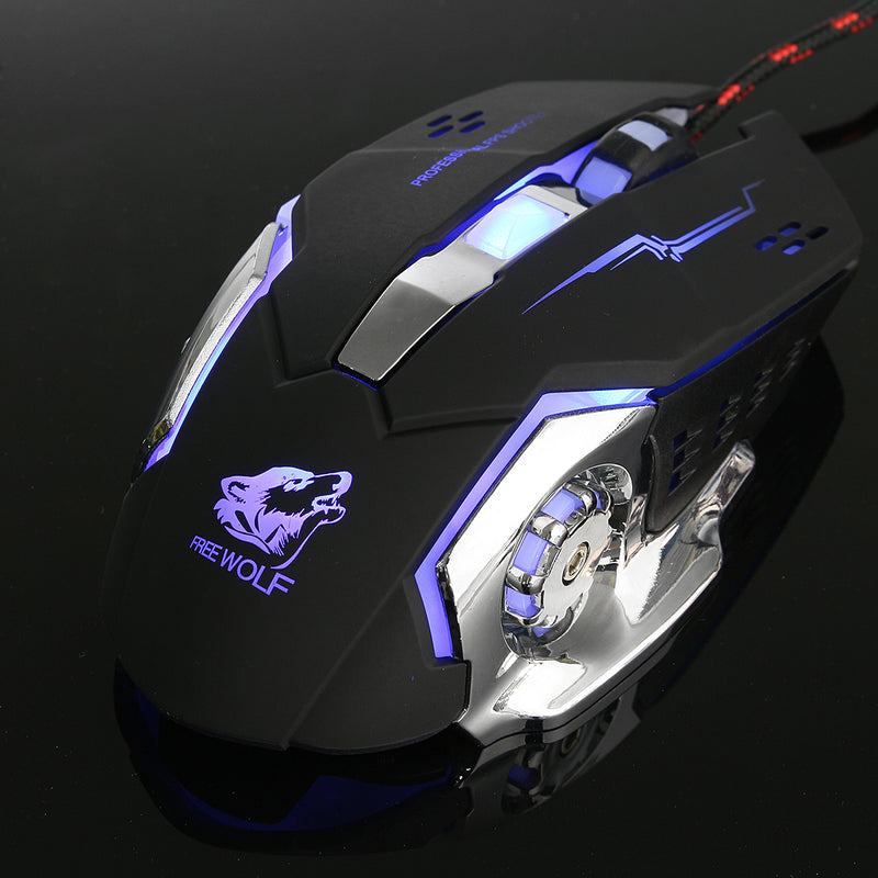 Free Wolf 4000DPI 6 Button LED Optical Gaming Mouse Mechanical Macro Programmable for PC Laptop