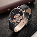 SMEETO C1734 Women Quartz Watch Fashion Flower Patten Simple Dial Leather Strap Wristwatch