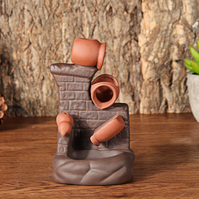 Ceramic Backflow Waterfall Smoke Incense Burner Censer Cones Holder
