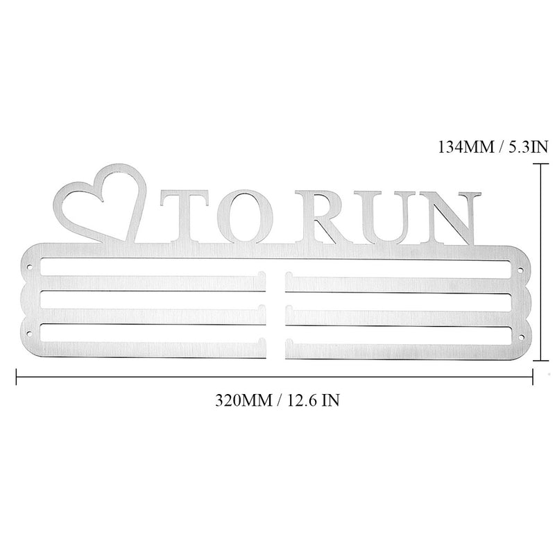 'LOVE TO RUN' Medal Hanger Display Holder Brushed Stainless Steel Wire 36 Medals Hanger 32cm Triple Bar