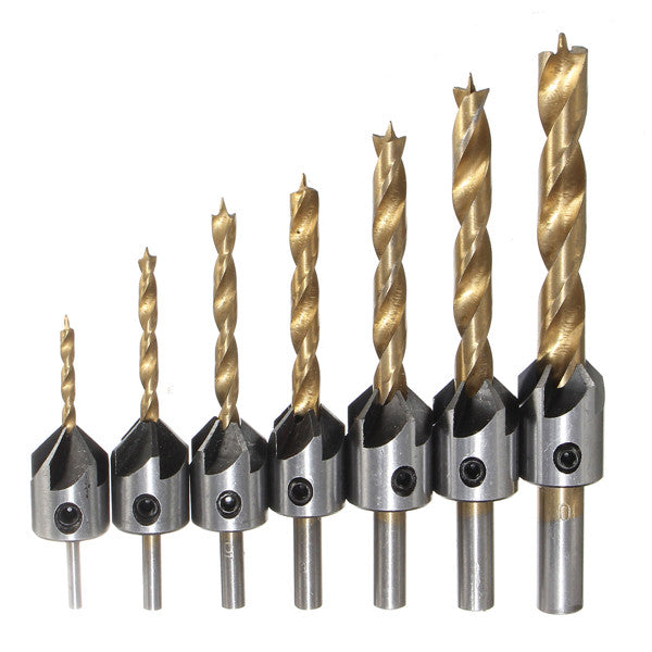 7pcs 3-10mm 5 Flute HSS Countersink Drill Bit Set Carpentry Reamer Woodworking Chamfer End Milling