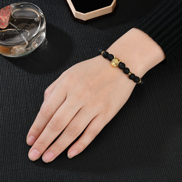 Retro Leopard Beaded Bracelet Natural Stone Bracelet For Men Volcanic Rock Bracelet