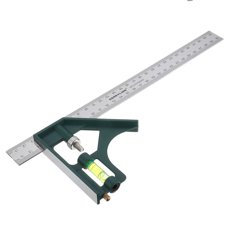 BERRYLION 300mm Adjustable Combination Square Angle Ruler 45/90 Degree with Bubble Level Multifunctional Gauge Measuring Tools