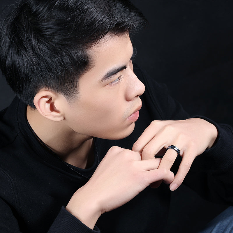 6mm Tungsten Steel Men Ring Blue Cross Simple Trendy Jewelry