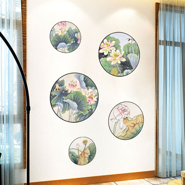 Miico FX82033 2PCS Lotus Painting Sticker Home Study Room Decorative Sticker Wall Sticker Combination Sticker