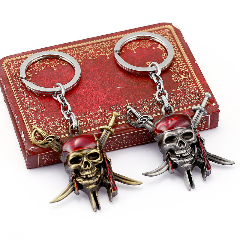 Halloween Cool Zinc Alloy Keychain Captain Jack Skeleton Skull Double Knives Metal Keychain