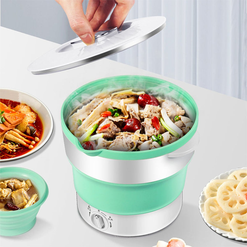 Silicone Portable Folding Electric Hot Pot Heated Food Container Cooker Camping