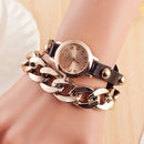 Fashion Women Winding Bracelet Watch Leather Band Ladies Dress Quartz Watch