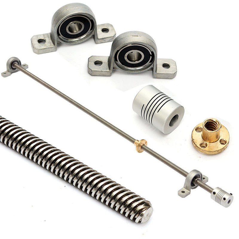T8 1000mm Stainless Steel Lead Screw with Shaft Coupling and Mounting Support