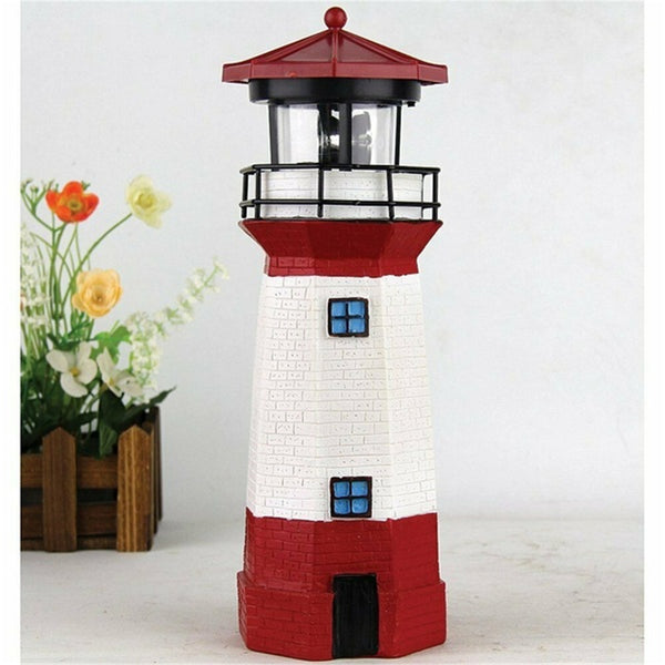 Solar LED Lighthouse Waterproof IP67 Automatical Rotating Light Beam Decoration Tower Lamp