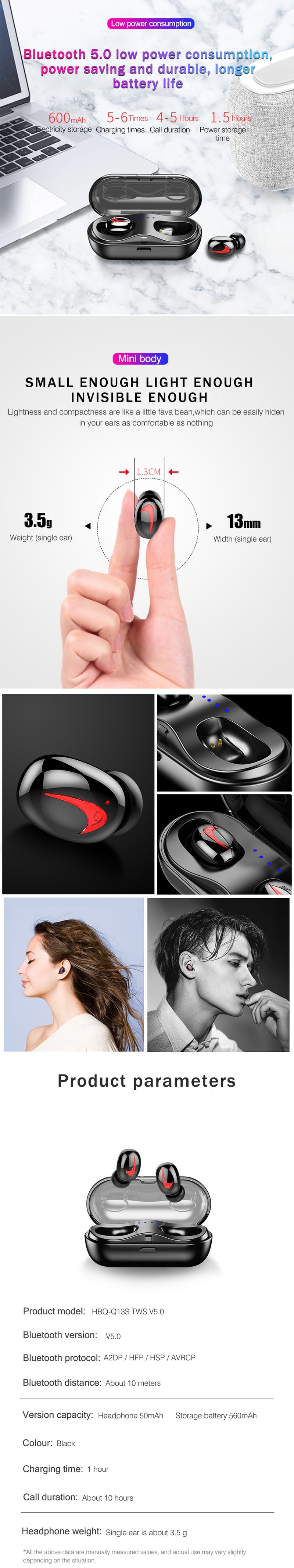 [True Wireless] Q13S TWS bluetooth V5.0 Earphone Stereo IPX5 Waterproof Noise Cancelling Handsfree Sports With HD Mic for Iphone Xiaomi Huawei