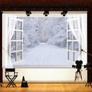5x7FT Vinyl Winter Window Snow Forest Photography Backdrop Background Studio Prop