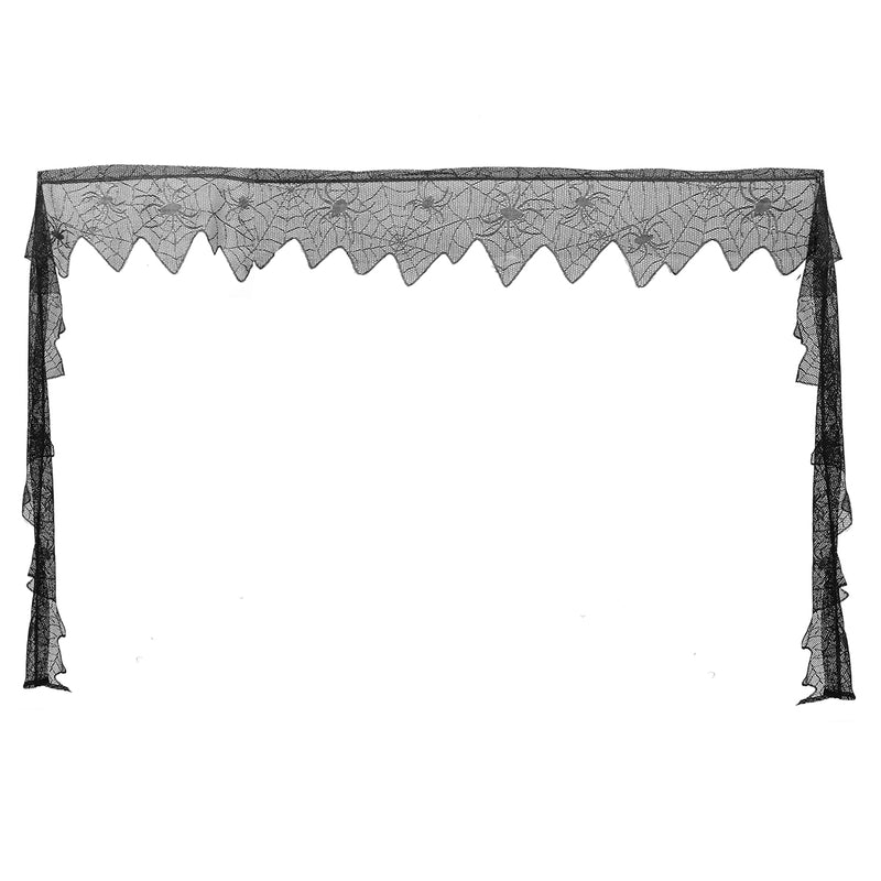 Gothic Black Lace Bat Curtains Valance Halloween Haunted House Spiderweb