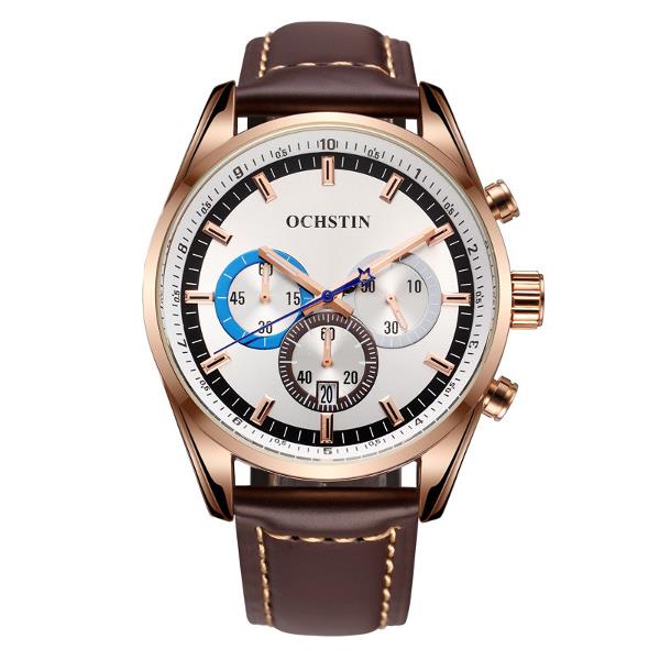OCHSTIN 6046G Men Quartz Watch Luxury Leather Strap Business Watch