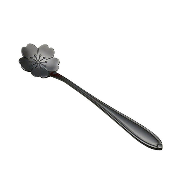 KCASA KC-FS01 Black Stainless Steel Flower Shape Coffee Sugar Spoon Tea Spoon Ice Cream Tableware