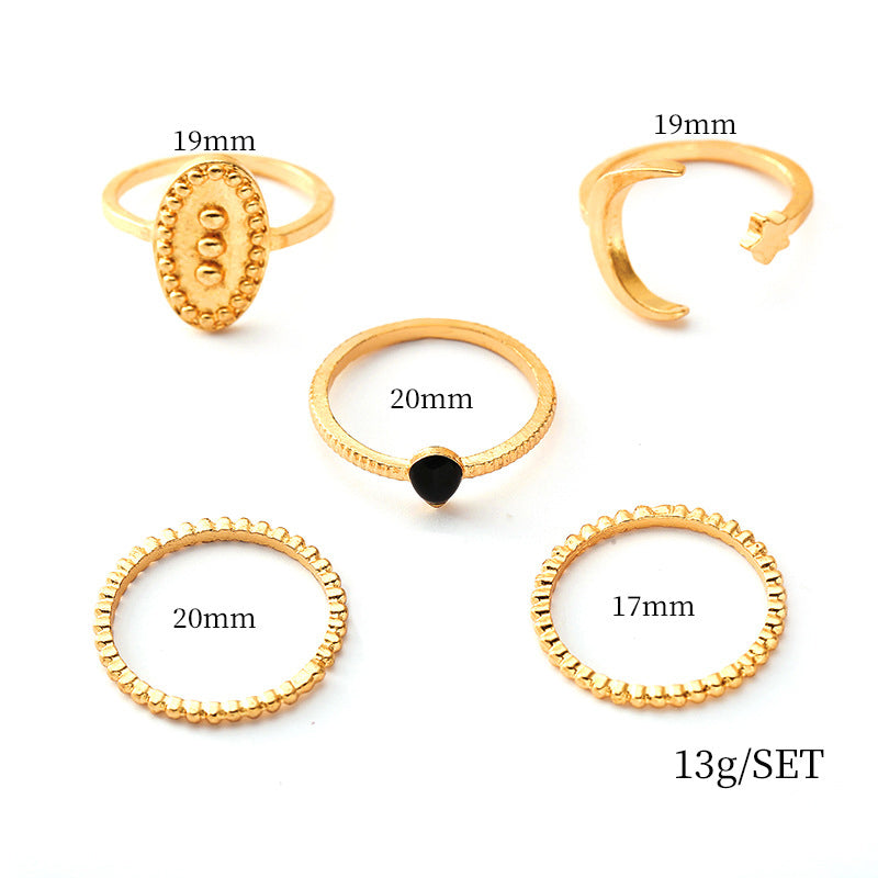 5Pcs Bohemian Finger Ring Set Moon Star Open Close Rings Fashion Jewelry for Women