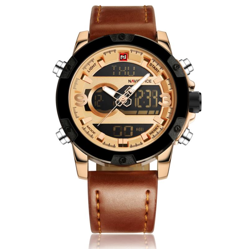 NAVIFORCE NF9097 Fashion Men Dual Display Watch Luxury Leather Strap Sport Watch