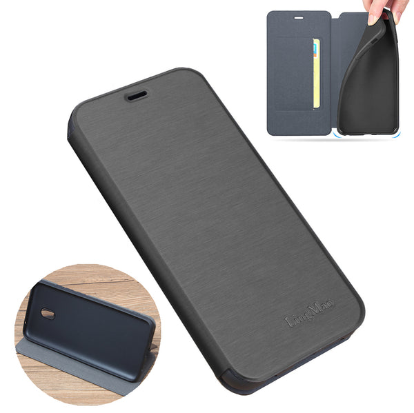 For Xiaomi Redmi 8A Case Bakeey Flip with Stand Card Slot Full Body Brushed Leather Shockproof Soft Protective Case
