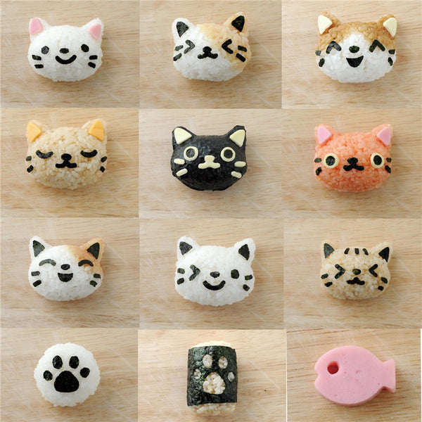 Sushi Mould Set Rice Mold Cute Smile Cat Bento Maker Nori Decor Cake Cutter Cheese Ham Sandwich DIY Kitchen Gadgets Tool