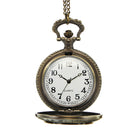 DEFFRUN XHB02 Fashion Bronze Pocket Watch Owl Pattern Necklace Vintage Chain Quartz Watch