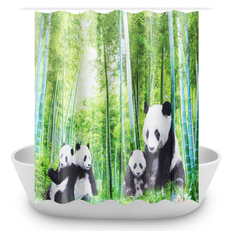 4Pcs Panda Bamboo Decor Non-Slip Rug Toilet Lid Cover Bath Mat Shower Curtain for Bathroom